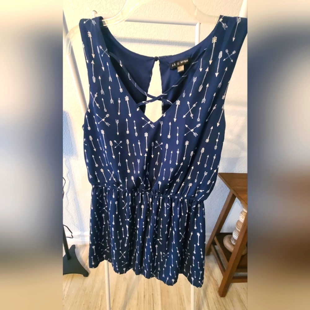 As U Wish Navy blue and white romper